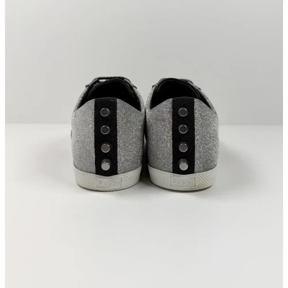 Size 8.5US - Gucci Bambi Web Silver Glitter Stud Sneakers